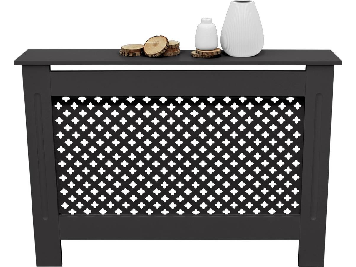 Cobertura do radiador ECD 112x19x82m MDF lacado preto vintage design alveolar