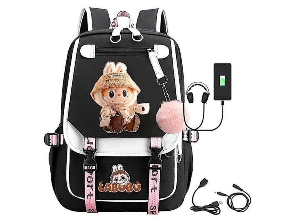 Mochila Escolar Infantil Preta Com Estampa De Monstro Desenho Animado E Carregamento Usb Ideal Para Estudantes, Homens, Mulheres Aquaforge
