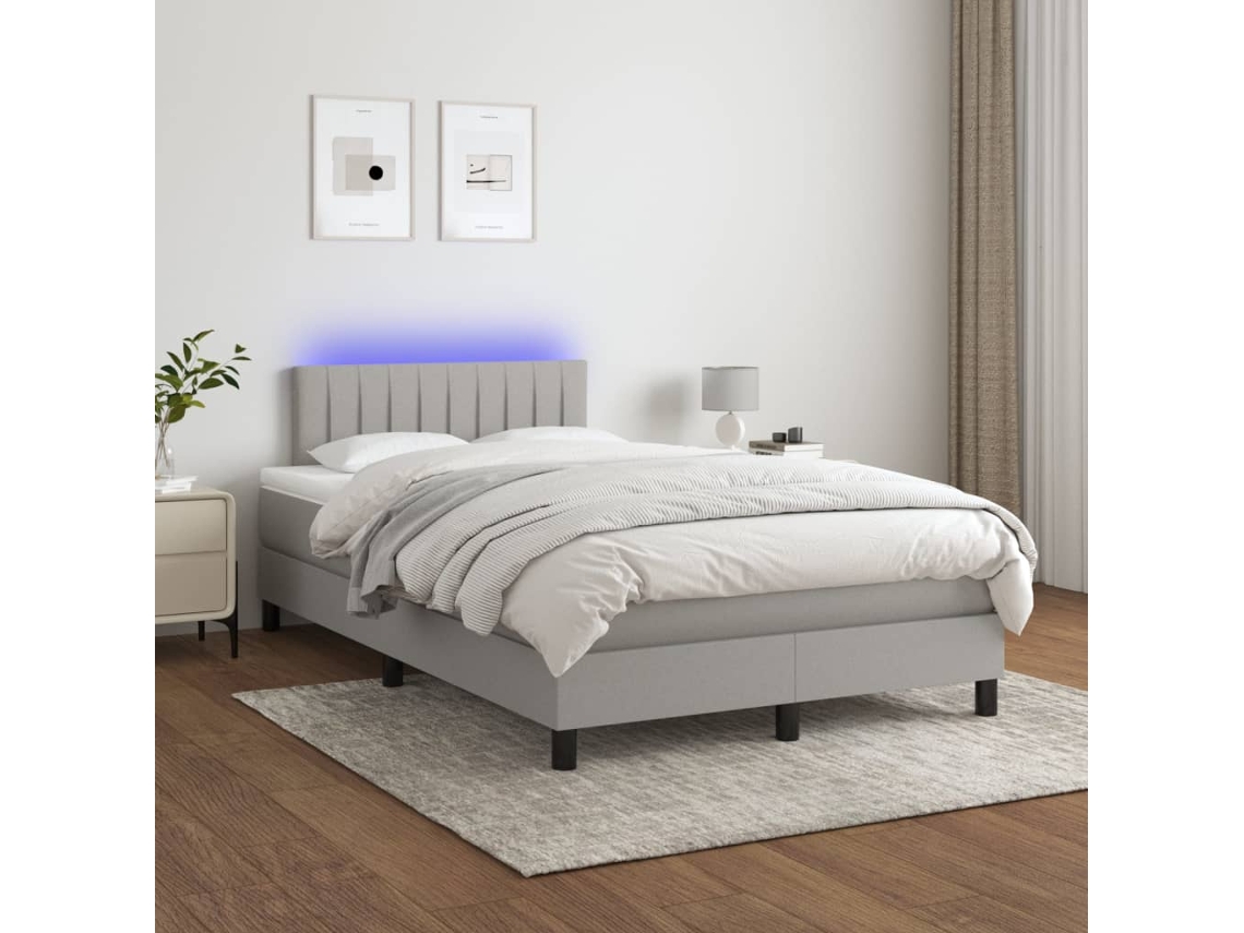 Vidaxl Cama Box Spring C/ Colchão E Led 120x200 Cm Tecido Cinza-claro