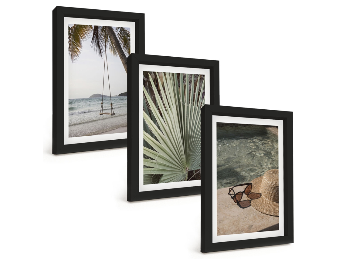 Composição De Quadros Férias Em Balanço Na Praia Com Folhas Espelharte (3 Peças 20x30 Cm)