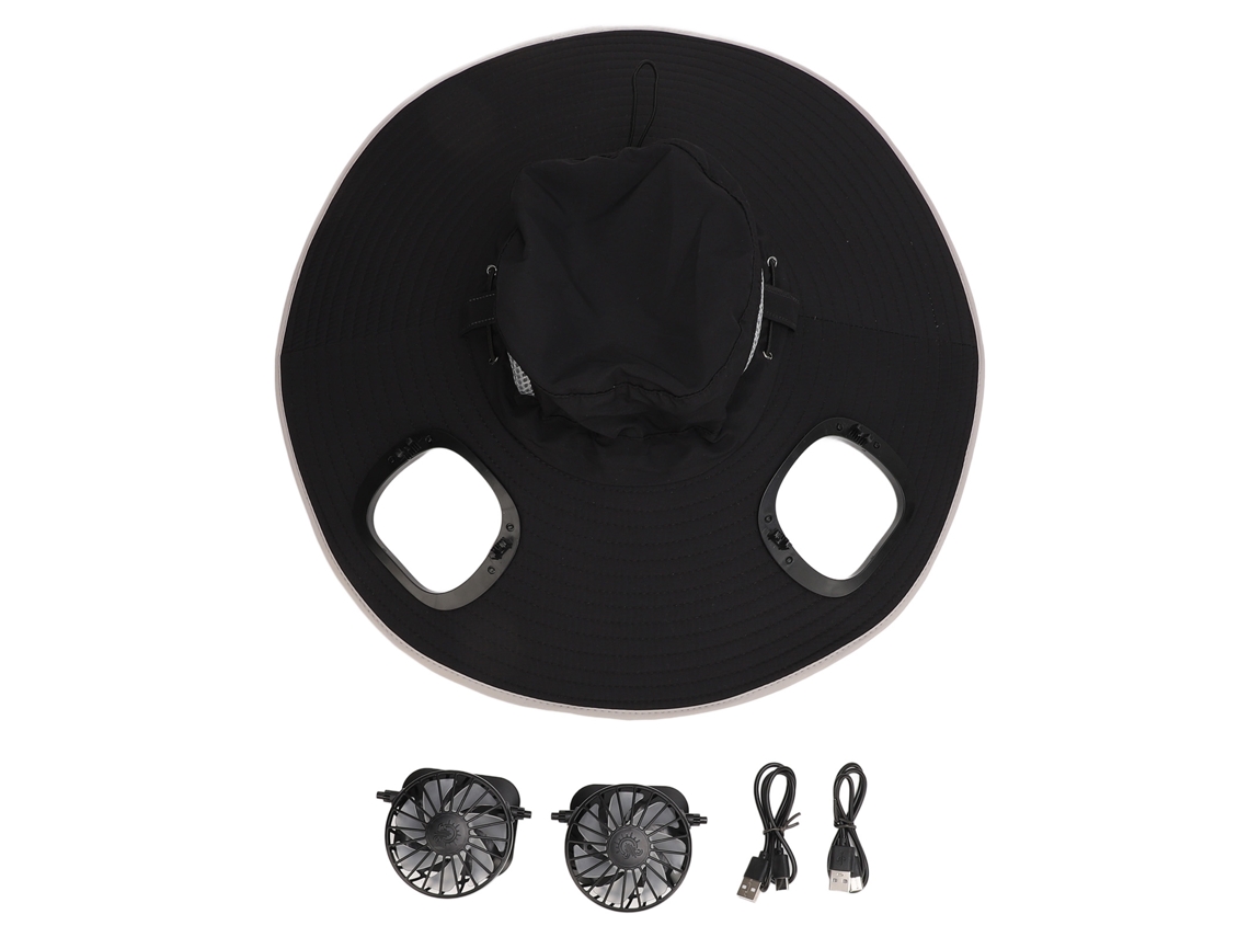 Chapéu de Sol com 2 Ventiladores Solares Ajustáveis Preto