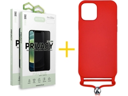 Capa + 2 Películas de Vidro Anti-Spy iPhone 13 Pro Max ACCETEL Gel Rope Vermelho