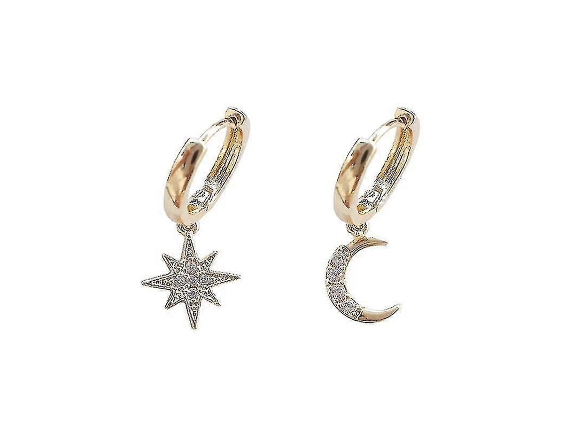 Brincos De Argola Lua E Estrela, Zircônia, Prata, Natal
