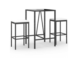 Conjunto 3 de Bar para Jardim com Almofadões VIDAXL Vime Pe Preto