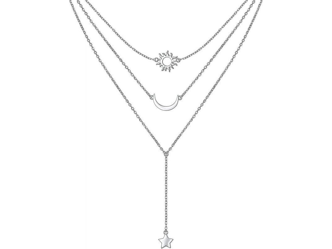 2026-cadena De Collar De Plata Esterlina 925 De Tres Capas Con Extensor Para Mujer Estilo Geométrico Otf Sol Lua Estrela