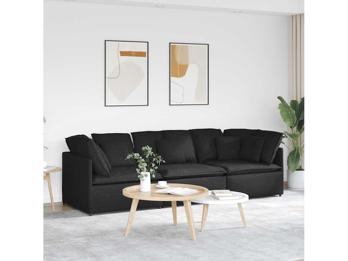 Vidaxl Sofá Modular Com Almofadas Tecido Preto