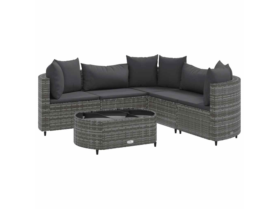 Conjunto de 6 Sofás de Jardim com Almofadões Vime Cinzento MAISON EXCLUSIVE (80x200 cm)