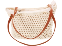 Bolsa De Praia Grande Ciieeo Em Algodão Trançado Com Alça De Ombro E Zíper Branco.