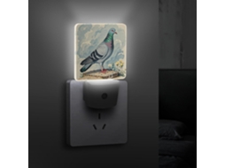 Luminária De Parede Com Sensor Crepuscular E Estampa Pomba Cinza, Ideal Decorar Quartos, Banheiros, Cozinhas E