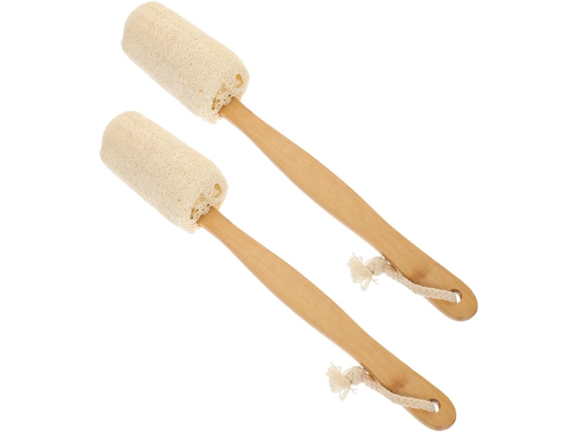 Conjunto De 2 Esponjas Bucha Esfoliantes Naturais Beavorty Para Corpo E Costas, Escova De Banho Com Cabo Longo E
