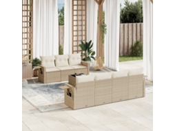 Vidaxl 8 Pcs Conjunto De Sofás P/ Jardim Com Almofadões Vime Pe Bege