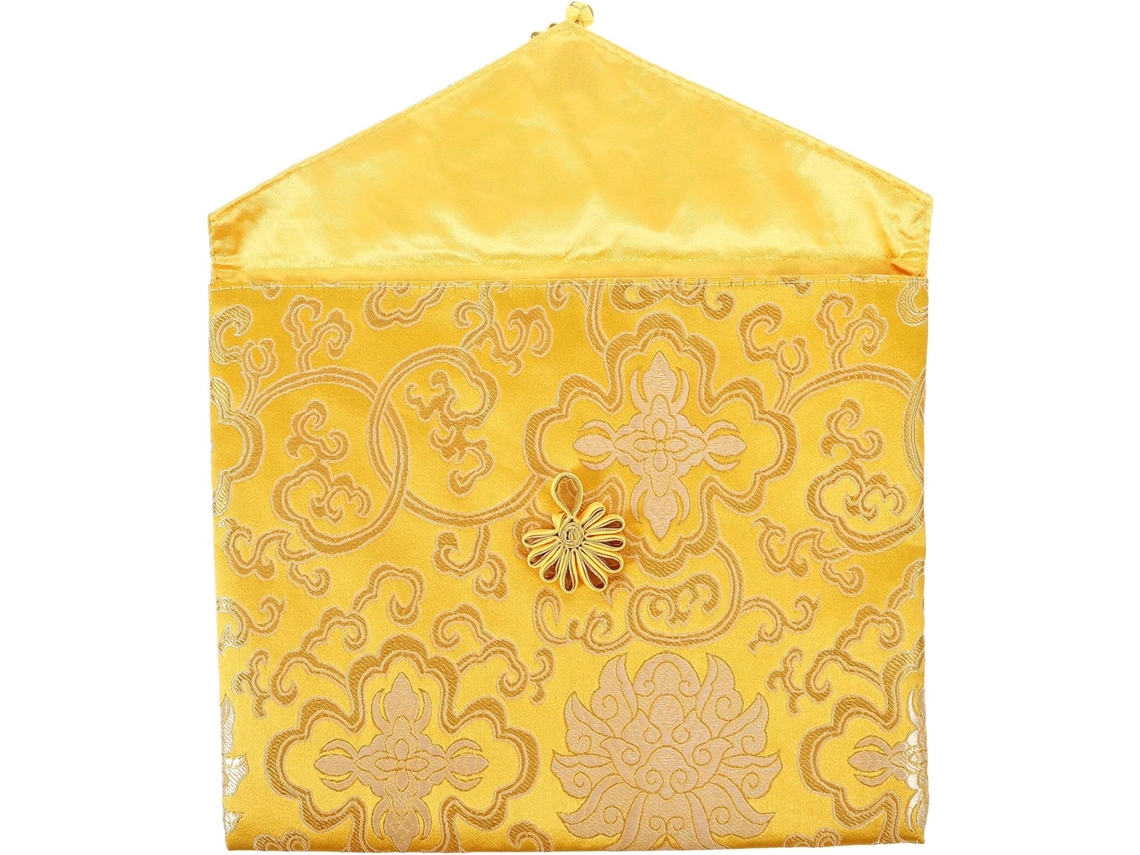 Bolsa organizadora para escrituras budistas Alipis, 24x20 cm, em tecido com carimbo de Nuvens chineses e botão.
