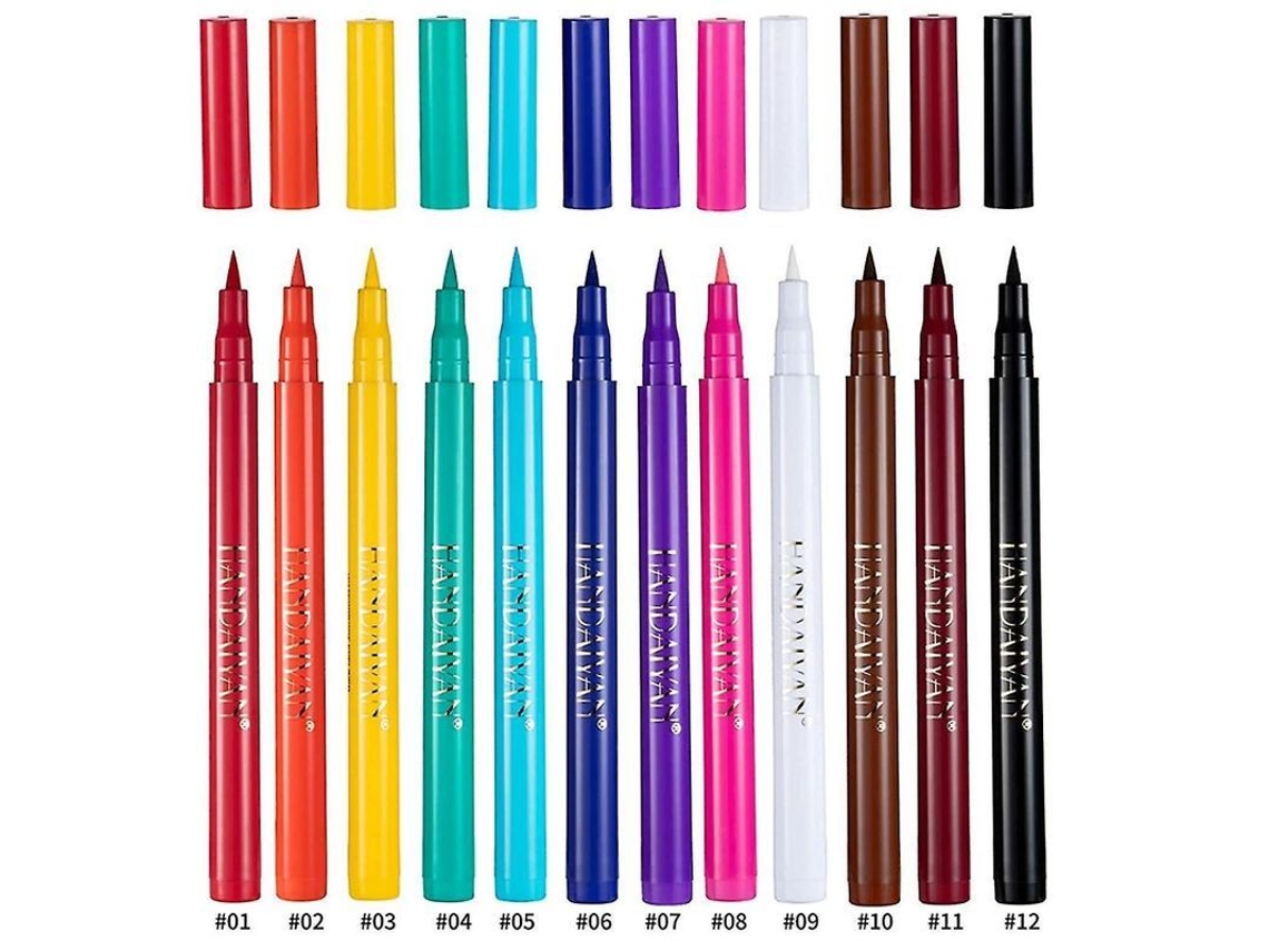 Kit de Eyeliner Líquido em 12 Cores Arco íris Mate com Pincel Fino e Duradouro À Prova D'água