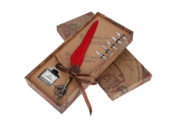 Conjunto De Caneta De Pluma Retrô Europeia Em Caixa Presente Para Amigos Vermelho Luz Dourada
