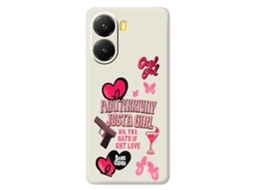 Capa Tkdaddy Para Xiaomi Redmi Turbo 4 5g / Poco X7 Pro 5g Com Estampa De Elementos Rosa E Bordas Retas Em Tpu, Capa Traseira Bege