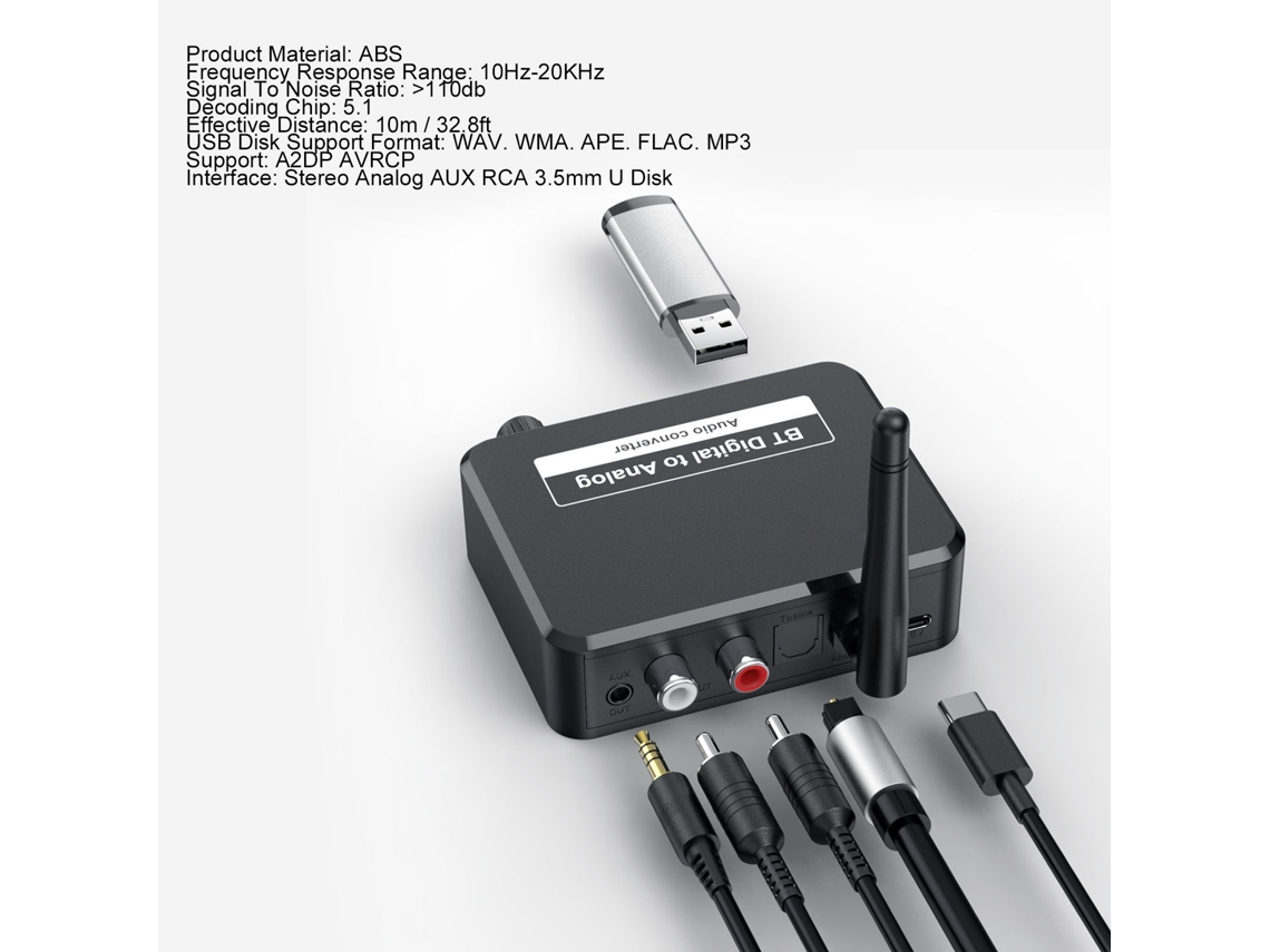 Conversor de Áudio Digital para Analógico Bluetooth 5.1 RCA S/MARCA