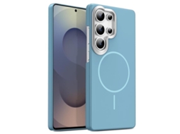 Capa Para Samsung Galaxy S25 Ultra 5g Fina Circular Magsafe À Prova De Choque Dourada Em Policarbonato Azul Oceano