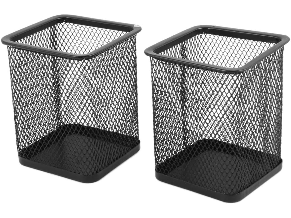 Porta Lápis de Metal Ruilogod com Desenho Retangular, Cor Preta, 2 Unidades