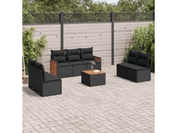 Vidaxl 8 Pcs Conjunto Sofás De Jardim Com Almofadões Vime Pe Preto