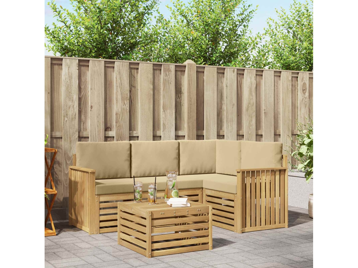 Vidaxl Conjunto De Sofás Para Exterior 5 Pcs Branco E Bege