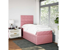 Cama Com Molas/colchão 90x190 Cm Veludo Rosa