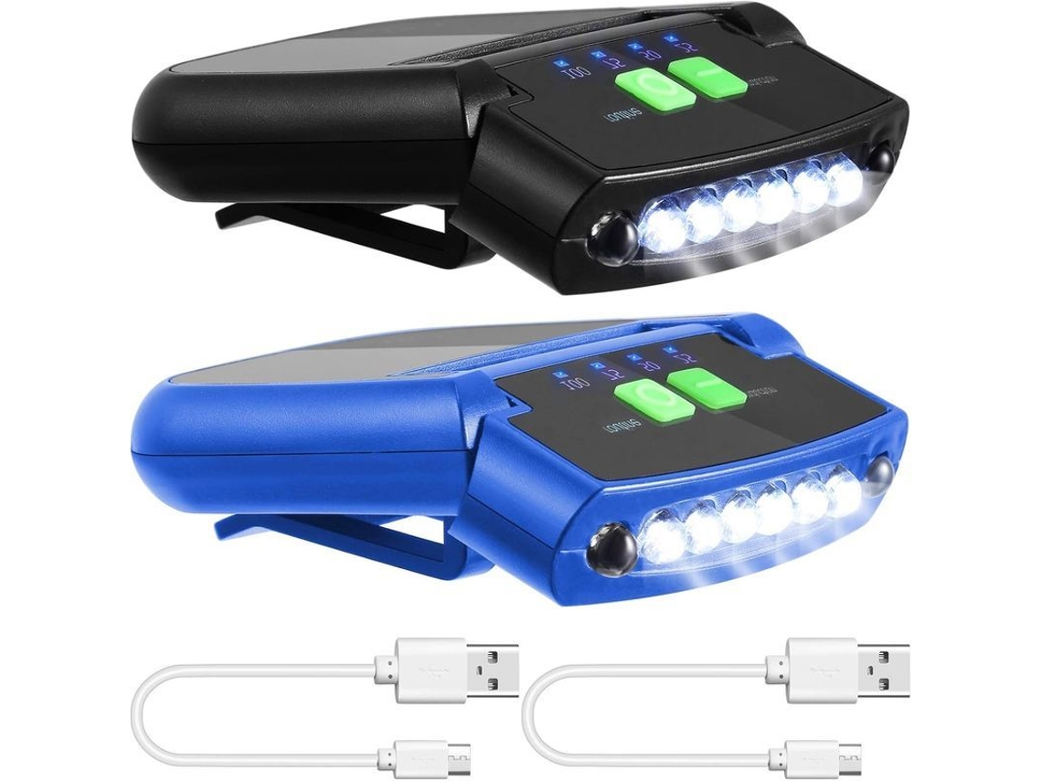 2 Luminárias Clip para Boné, LED, Recarregáveis, USB, à prova d'água, super brilhantes | S/MARCA