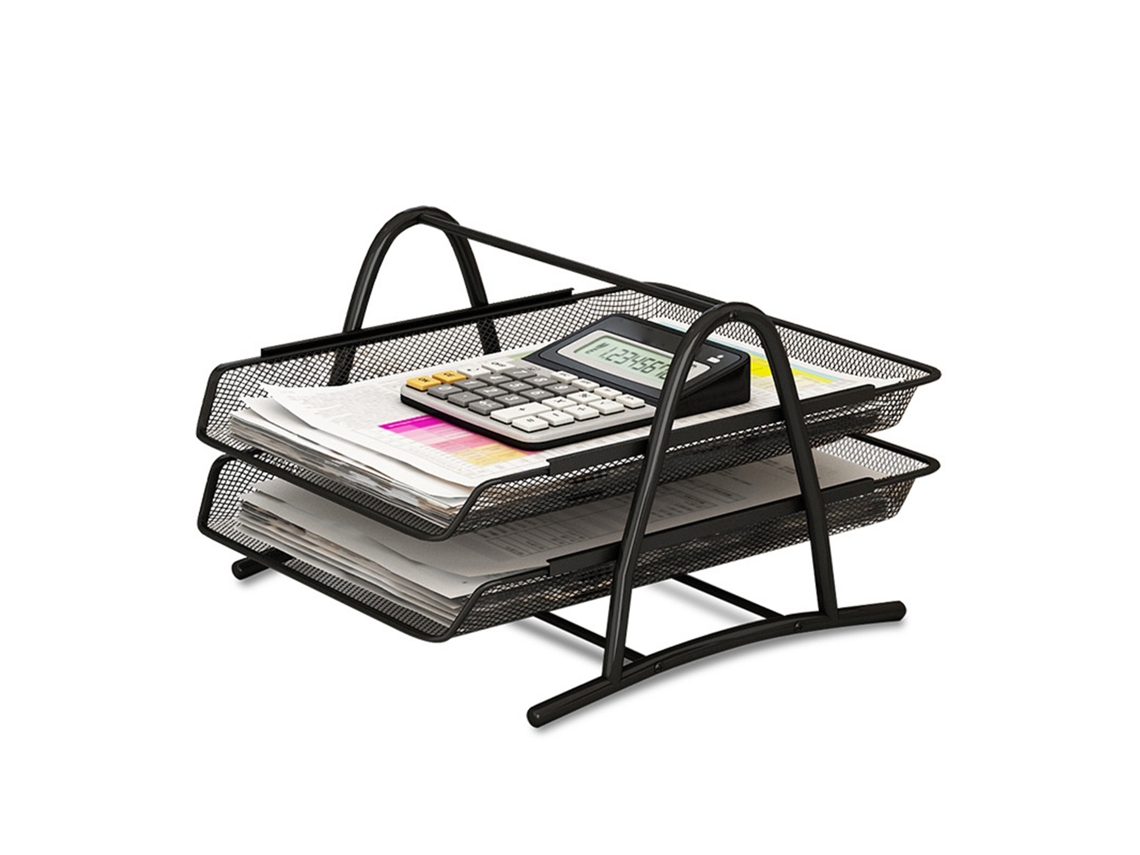 Bandeja Organizadora de Arquivos de Mesa 2 Camadas MALHA METAL PRETO para Escritório e Estudo