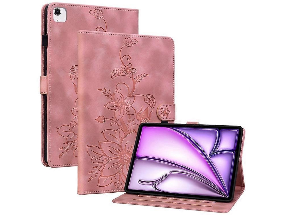 Capa Para Ipad Air 11 (2024) Com Compartimentos Para Cartões, Estampa De Lírio Em Couro E Tpu, Proteção Total Para Tablet.