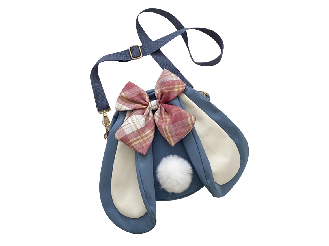 Bolsa Transversal com Orelhas de Coelho, Tecido Oxford, Menina, Verão, Laço, Azul Fofa S/MARCA