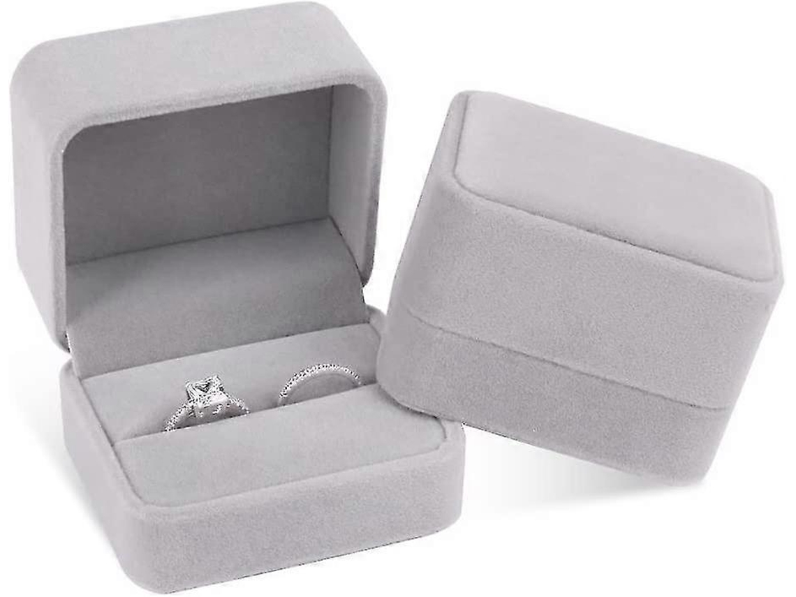 Conjunto De 2 Caixas De Veludo Cinza Para Casal, Ideais Para Anéis, Brincos E Joias, Perfeitas Para Presentear. Dimensões 6,9 X 6,9 X 4 Cm. Hengjian
