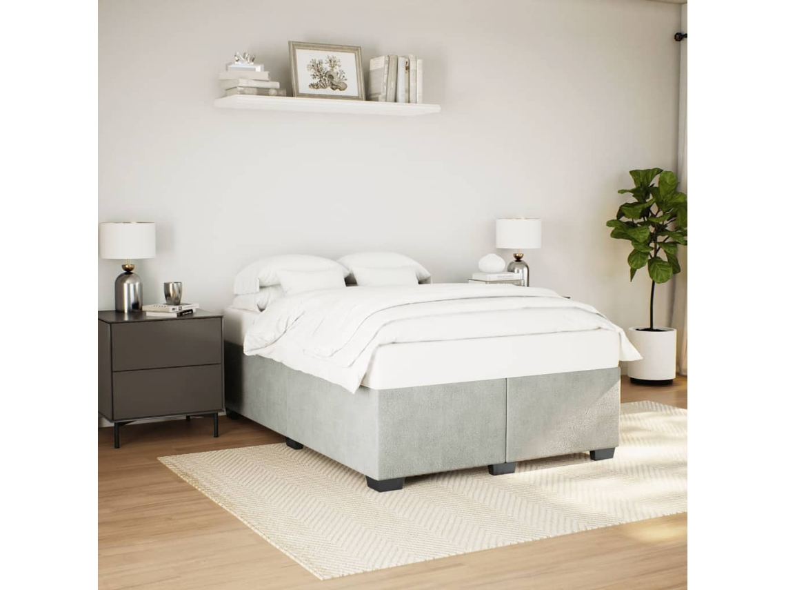 Estrutura De Cama Sem Colchão 160x200 Cm Veludo Cinzento-claro