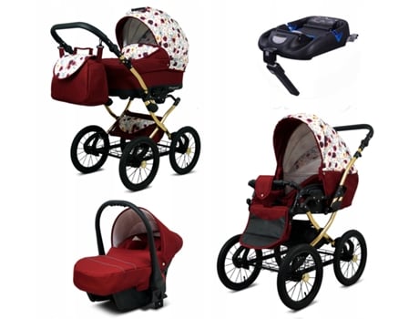 Carrinho de Bebé Multifuncional BABYLUX MARGARET GOLD 4 Em 1 -Meadow Flowers On White - Ajustável e dobrável Construção leve em alumínio - Acessórios