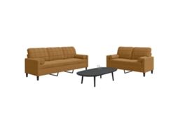 2 Pcs Conjunto de Sofás com Almofadões e Rolos Veludo Castanho SYFAX