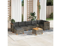 Vidaxl 8 Pcs Conjunto Sofás De Jardim C/ Almofadões Vime Pe Cinzento