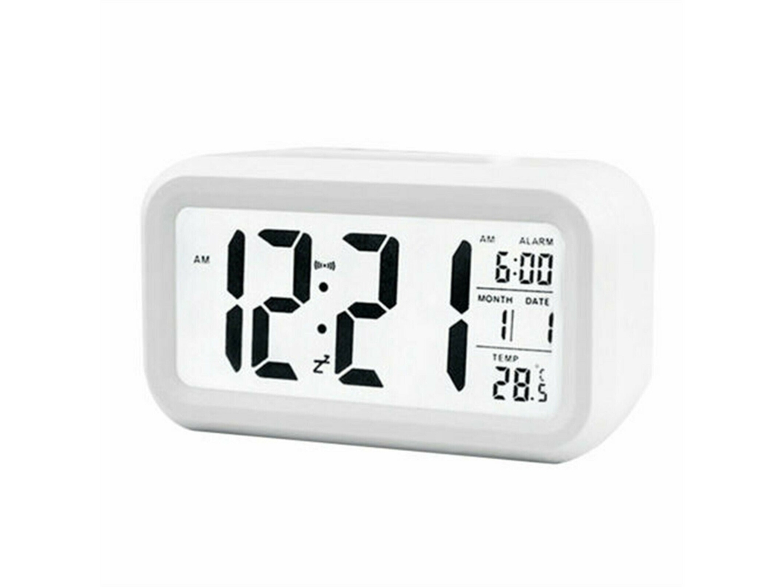 Despertador Digital De Cabeceira Com Led, Soneca, Hora, Temperatura, Dia/noite, Mesa, Branco SUNNY SPACES