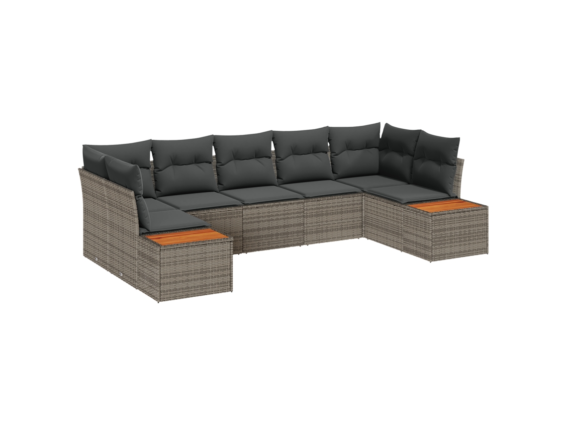 Conjunto 7 Conjunto De Sofá De Jardim Vidaxl Cinzento Vime Pe (289 X 154 X 85 Cm)