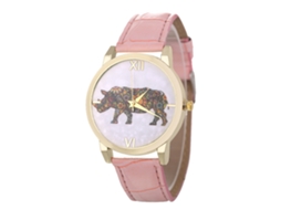 Relógio de pulso casual estiloso com mecanismo de quartzo e pulseira de couro rosa, ideal para estudantes.