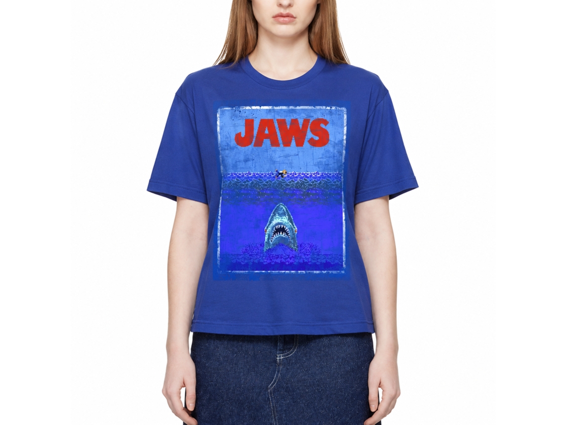 Rockinstone Jaws Movie 8-bit Terror Solid Royal Adult T-shirt Size:l