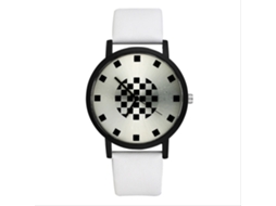 Relógio de pulso analógico de estilo simples com pulseira de PU e mostrador personalizado (branco)