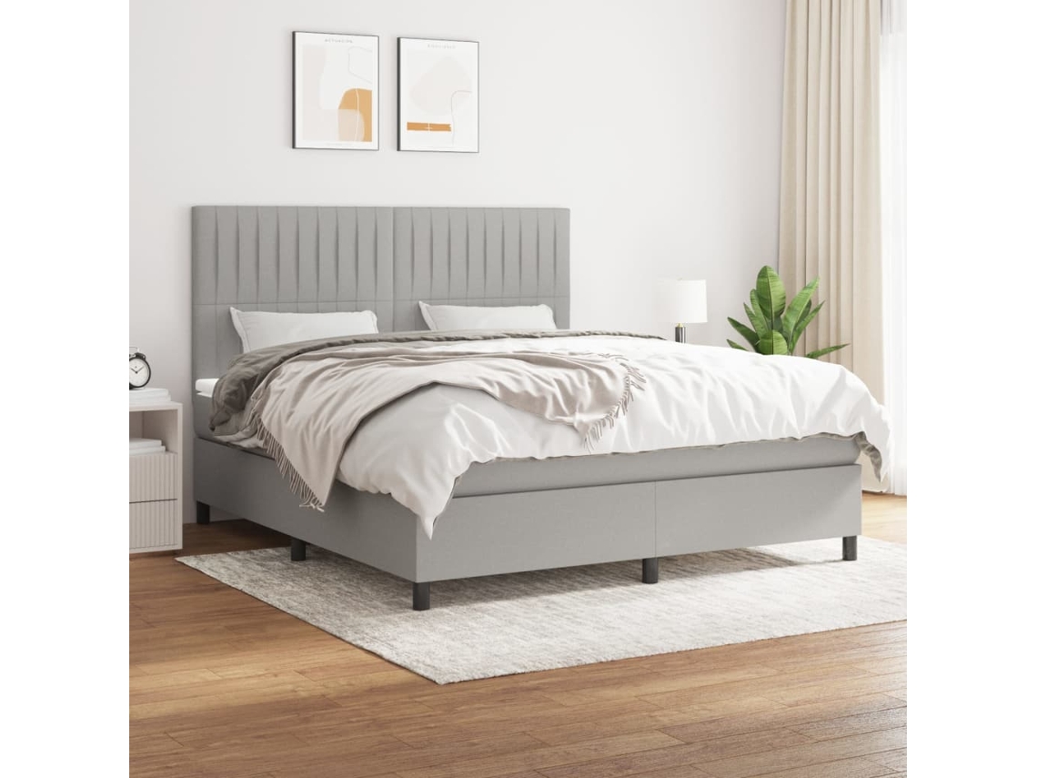 Vidaxl Cama Com Molas/colchão 160x200 Cm Tecido Cinzento-claro