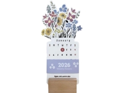 Calendário De Mesa Floral- Planejador De Papel E Madeira| Mini Porta- Mensal De 19, 7 Cm Com Base De|