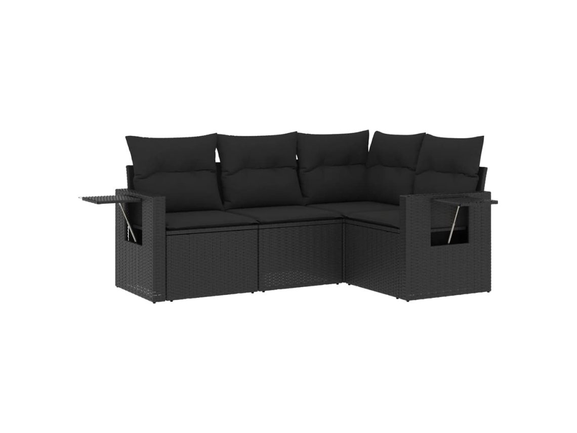 Conjunto de 4 Sofás para Jardim com Almofadões Vime Pe Preto MAISON EXCLUSIVE (N/A)