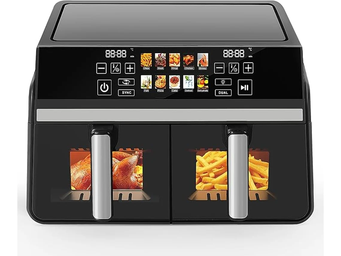 Fritadeira Sem Óleo Air Fryer Nettlife 10l Com Dupla Zona de Temperatura, Visor, 2200w, Timer 24h