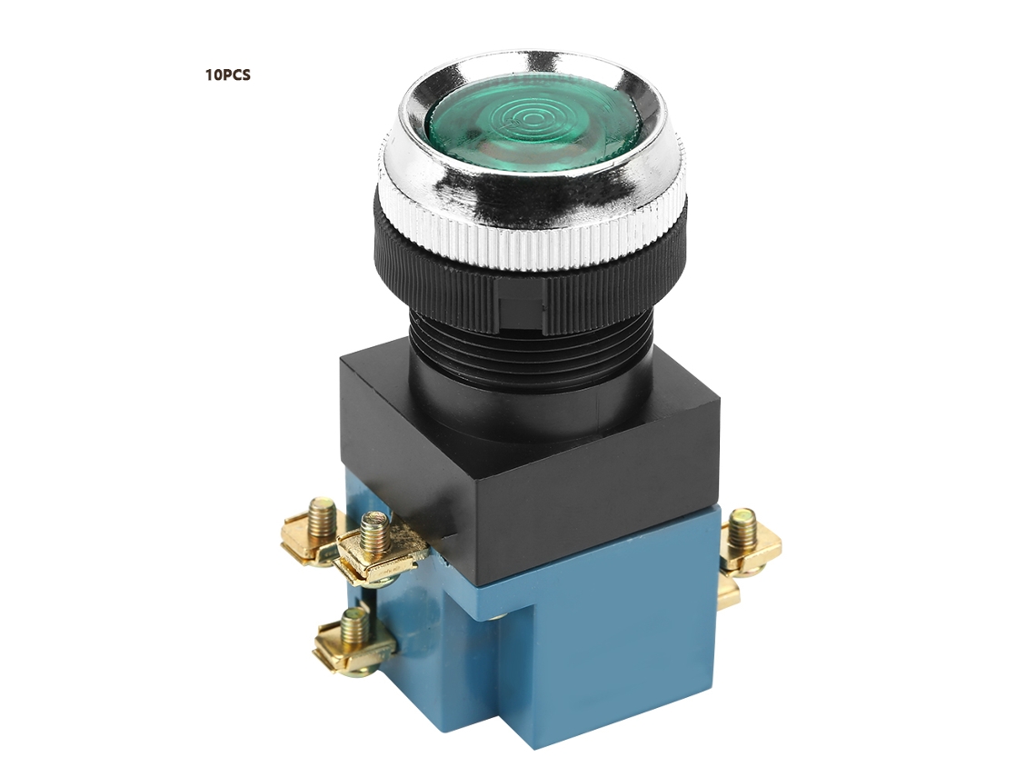 Interruptor De Botão Com Luz De Cabeça Plana Auto-reset 1no 1nc 25mm 10pçs La19-11d Verde