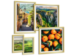 Galeria De Pinturas Murais Pedras De Areia, Textura Boho Moldura Prateada Fotos Para O Escritório Espelharte (conjunto De 5 Imagens)