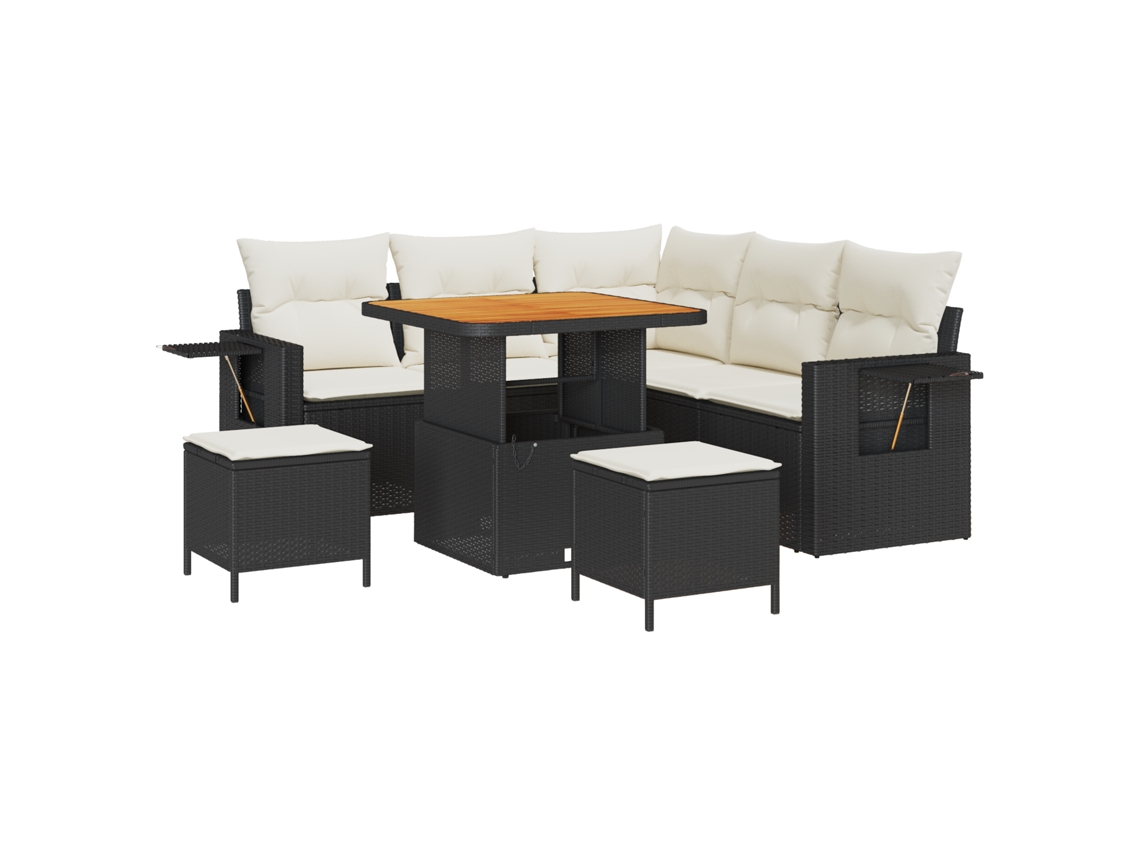 Conjunto 9 Móveis De Jardim Vidaxl Preto Vime Pe (219 X 219 X 85 Cm)