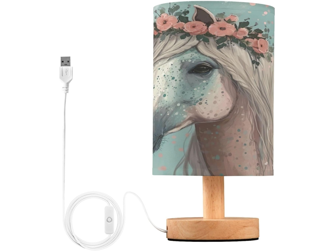 Cavalo Cinza Com Estampa Floral, 1 Abajur Com Portas De Carregamento Usb, Abajur De Cabeceira Para Quarto, Abajur De