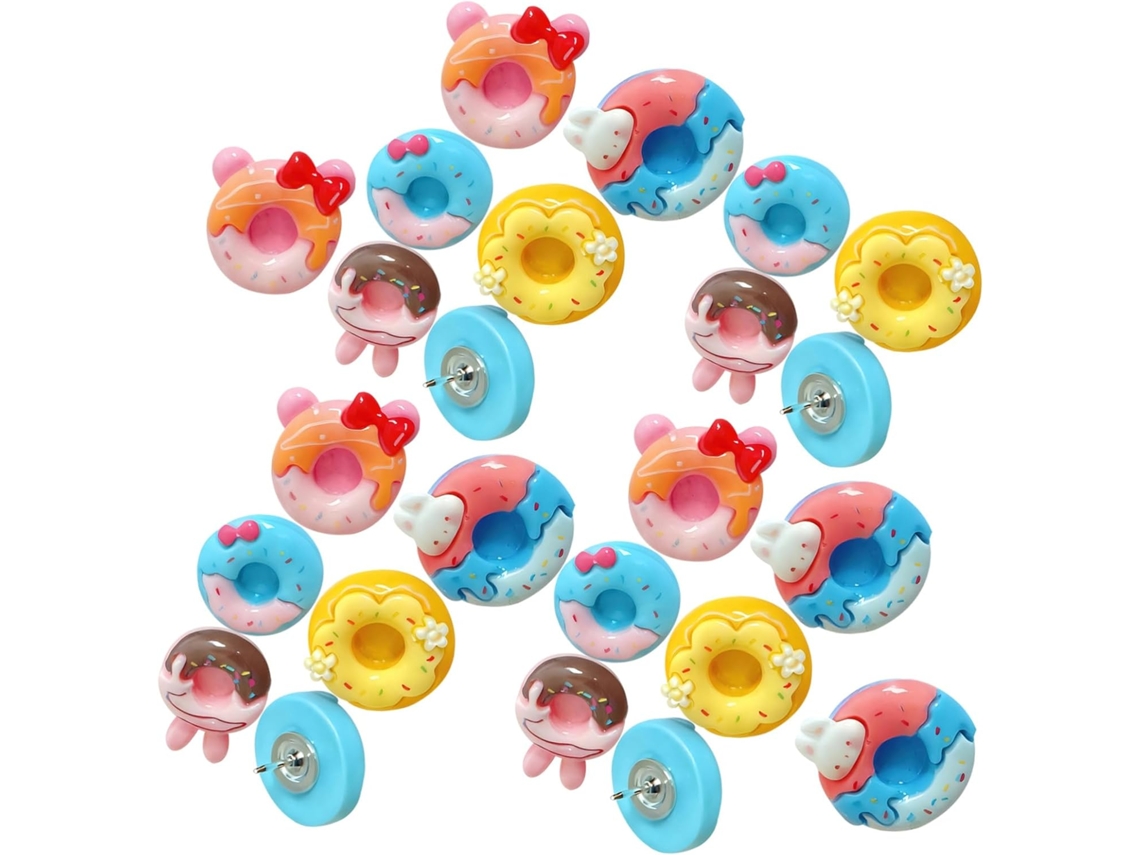 Conjunto de 30 Pregos Decorativos em Formato de Rosquinha, Peças de Resina Resistentes, Ideais para Quadrados de Cortiça