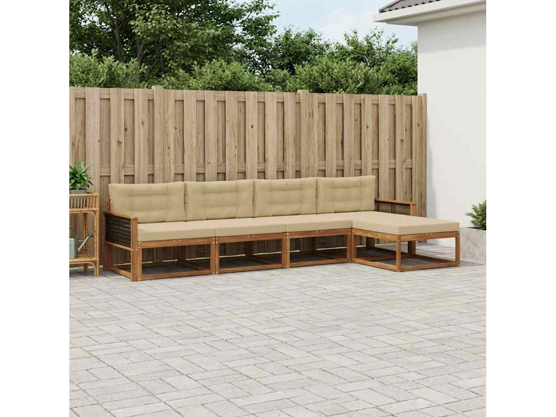 Vidaxl Conjunto De Sofás Para Exterior 5 Unid. Natural E Bege