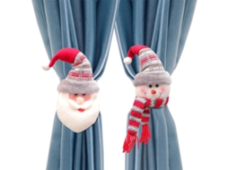 Conjunto De 2 Prendedores De Cortina Natalinos Com Boneco De Neve E Papai Noel